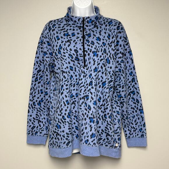 Talbots Tops - T by Talbots Blue Leopard Athleisure 1/2 Zip Mock Neck Pullover Womens Sz L
